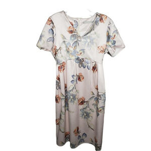 Hope & Ivy Womens Fit Flare Dress Pink Blue Floral Short Sleeve V Neck sz 6